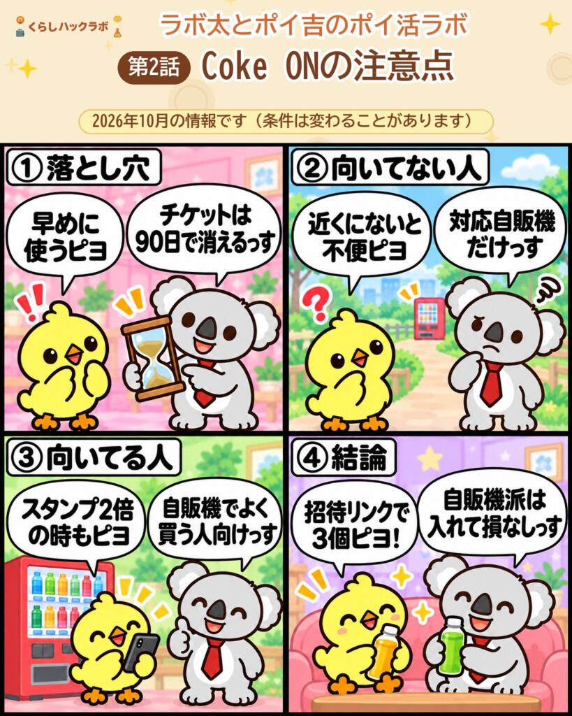 Coke ONの注意点 4コママンガ（注意点編）