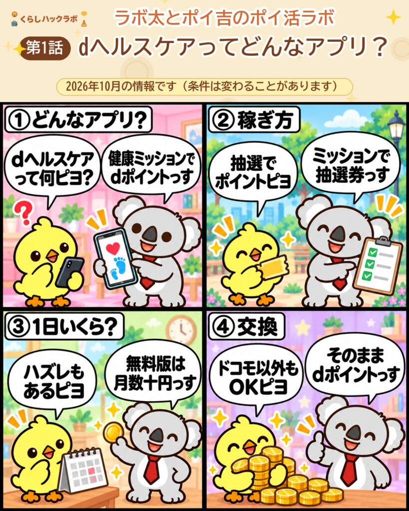 dヘルスケアってどんなアプリ？4コママンガ（基本編）