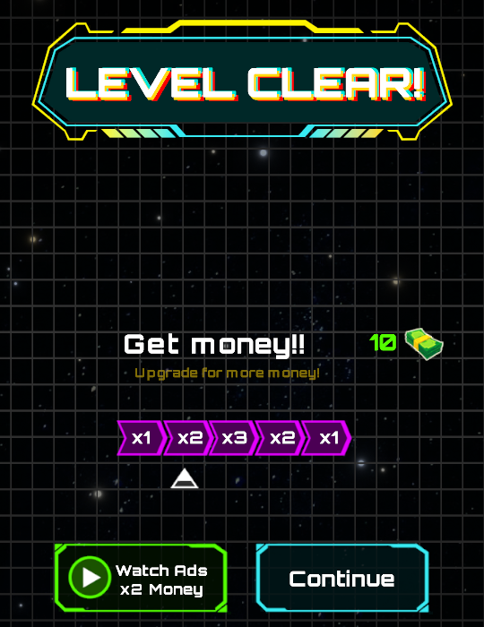 Level 1のクリア画面(マネー10)