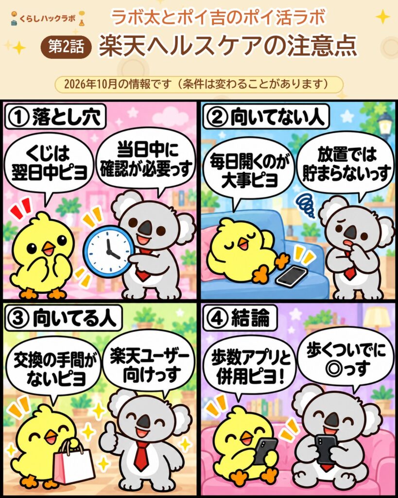 楽天ヘルスケアの注意点 4コママンガ（注意点編）