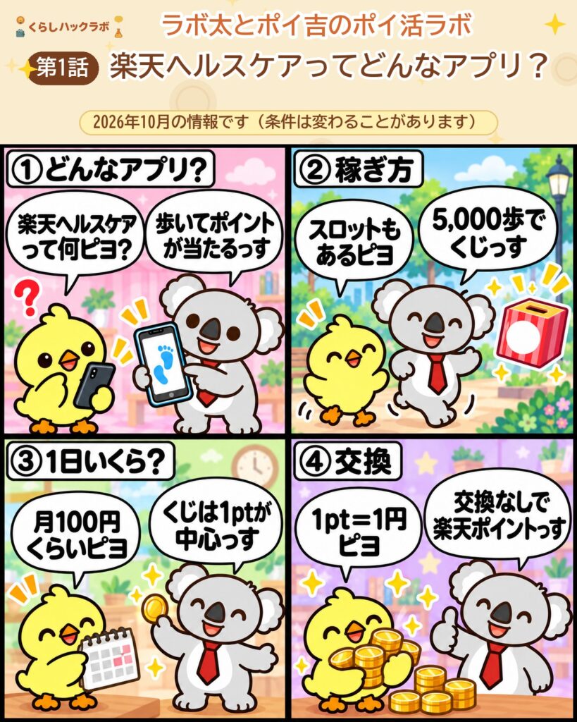 楽天ヘルスケアってどんなアプリ？4コママンガ（基本編）