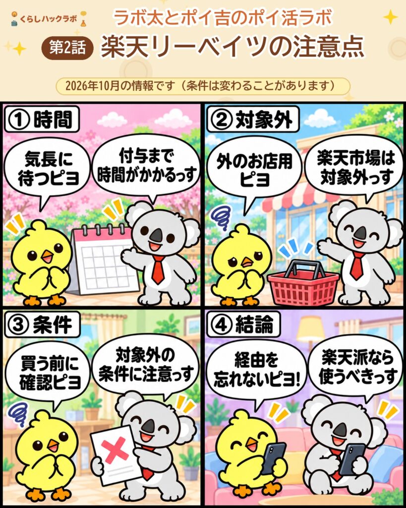 楽天リーベイツの注意点4コママンガ(第2話)