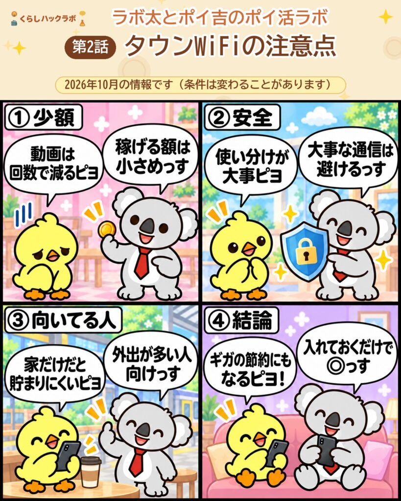 タウンWiFiの注意点 4コママンガ（注意点編）