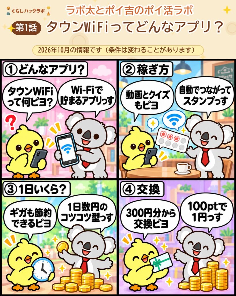 タウンWiFiってどんなアプリ？4コママンガ（基本編）